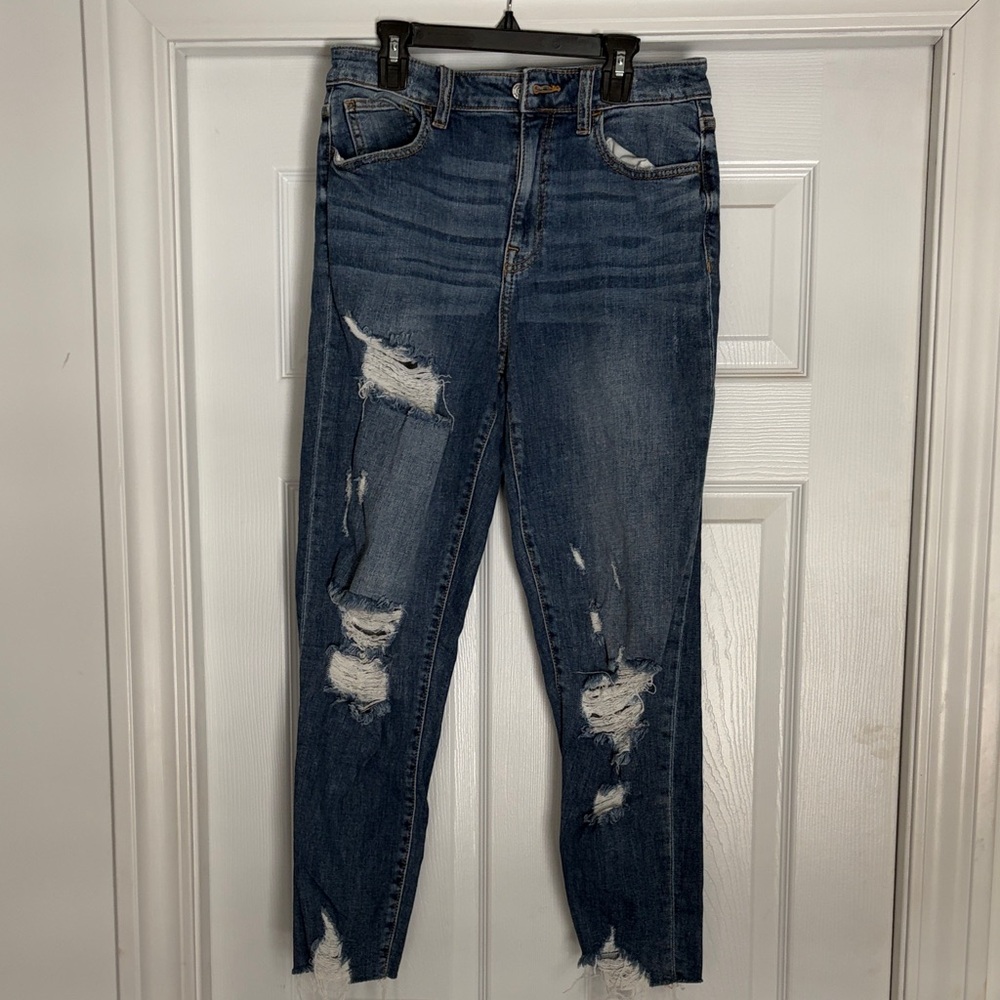 Classic Blue Distressed Ankle Jeans